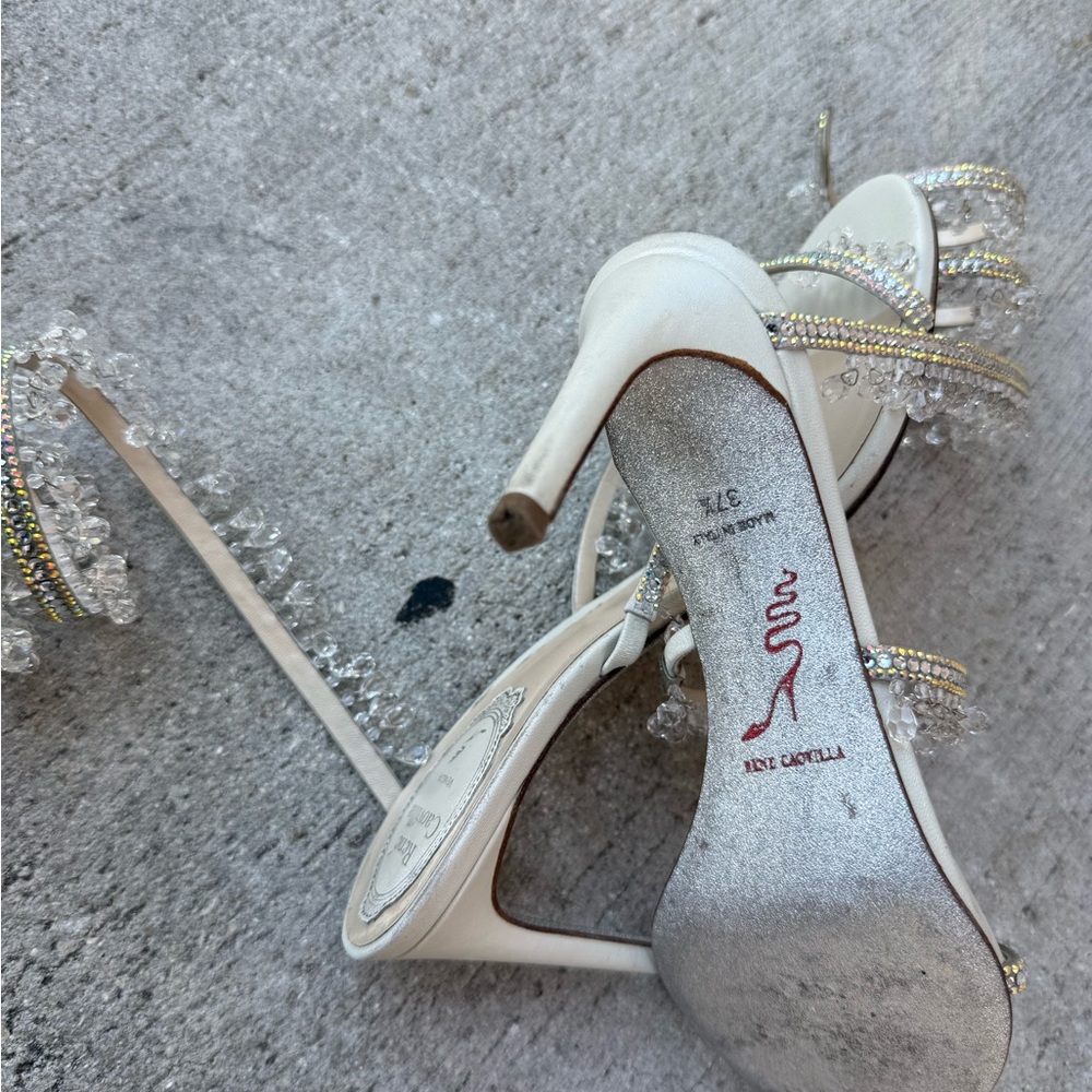 Rene Caovilla White and Silver Crystal Heels